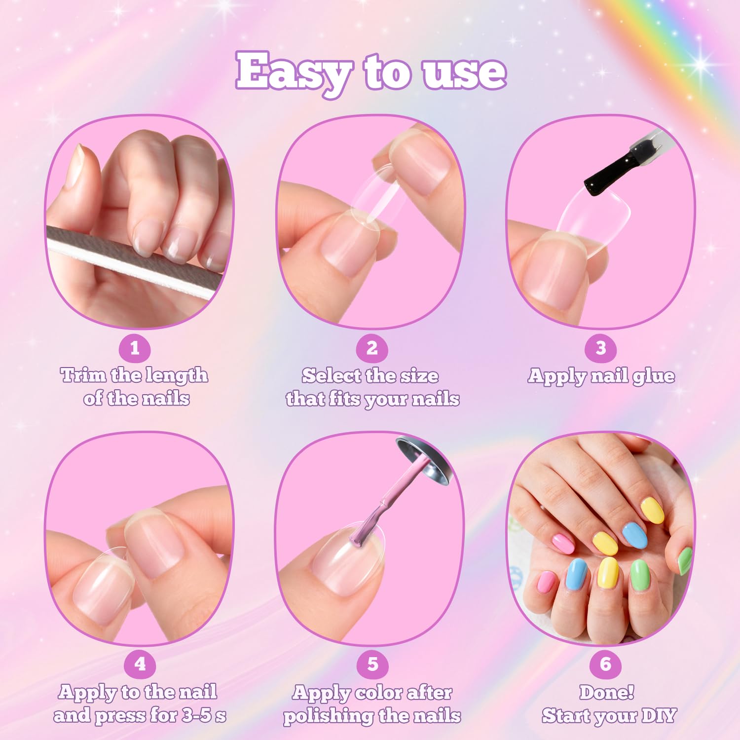Krofaue kids nail art salon at home concept with clear tips