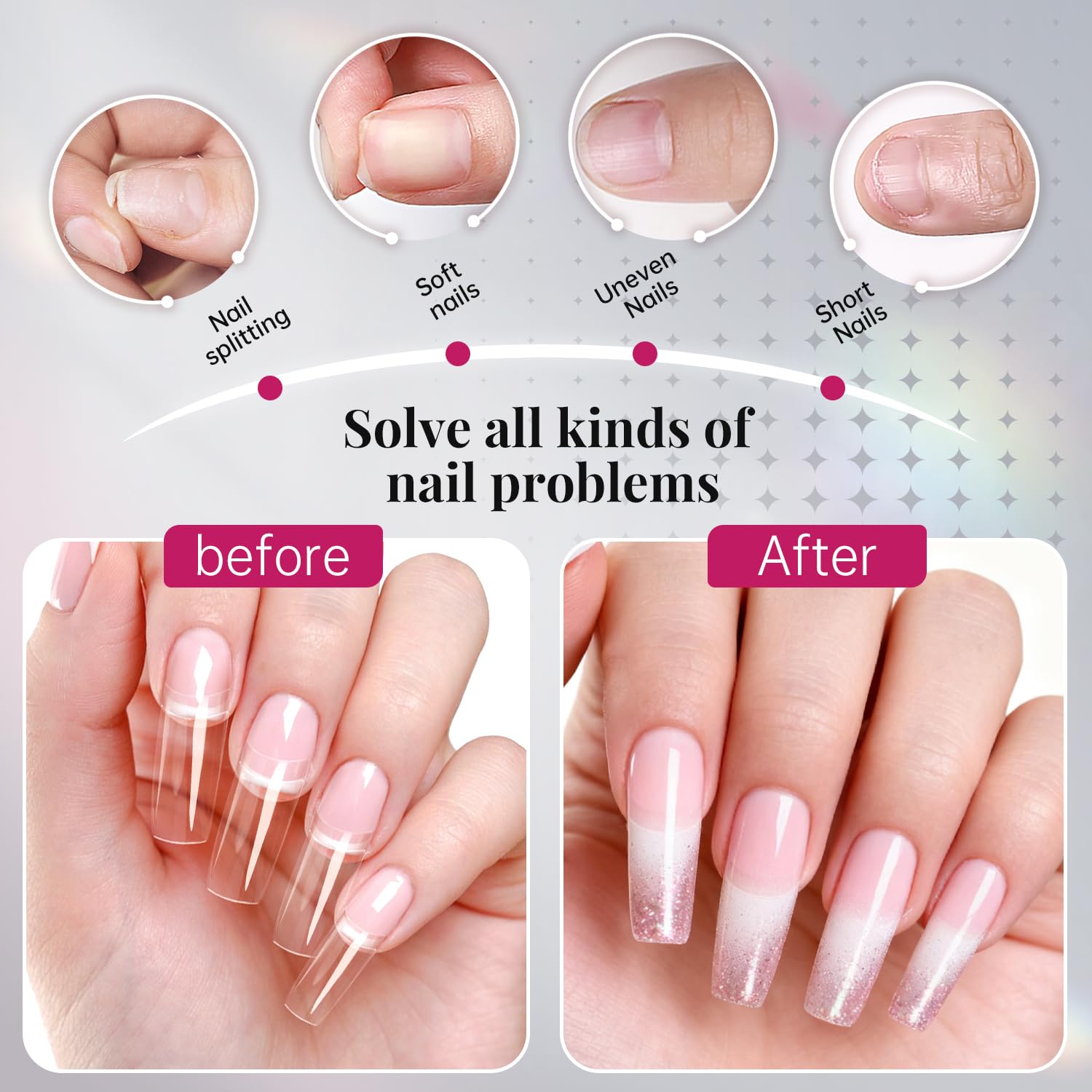 Krofaue box of 10 sizes for precise nail tip fitting.