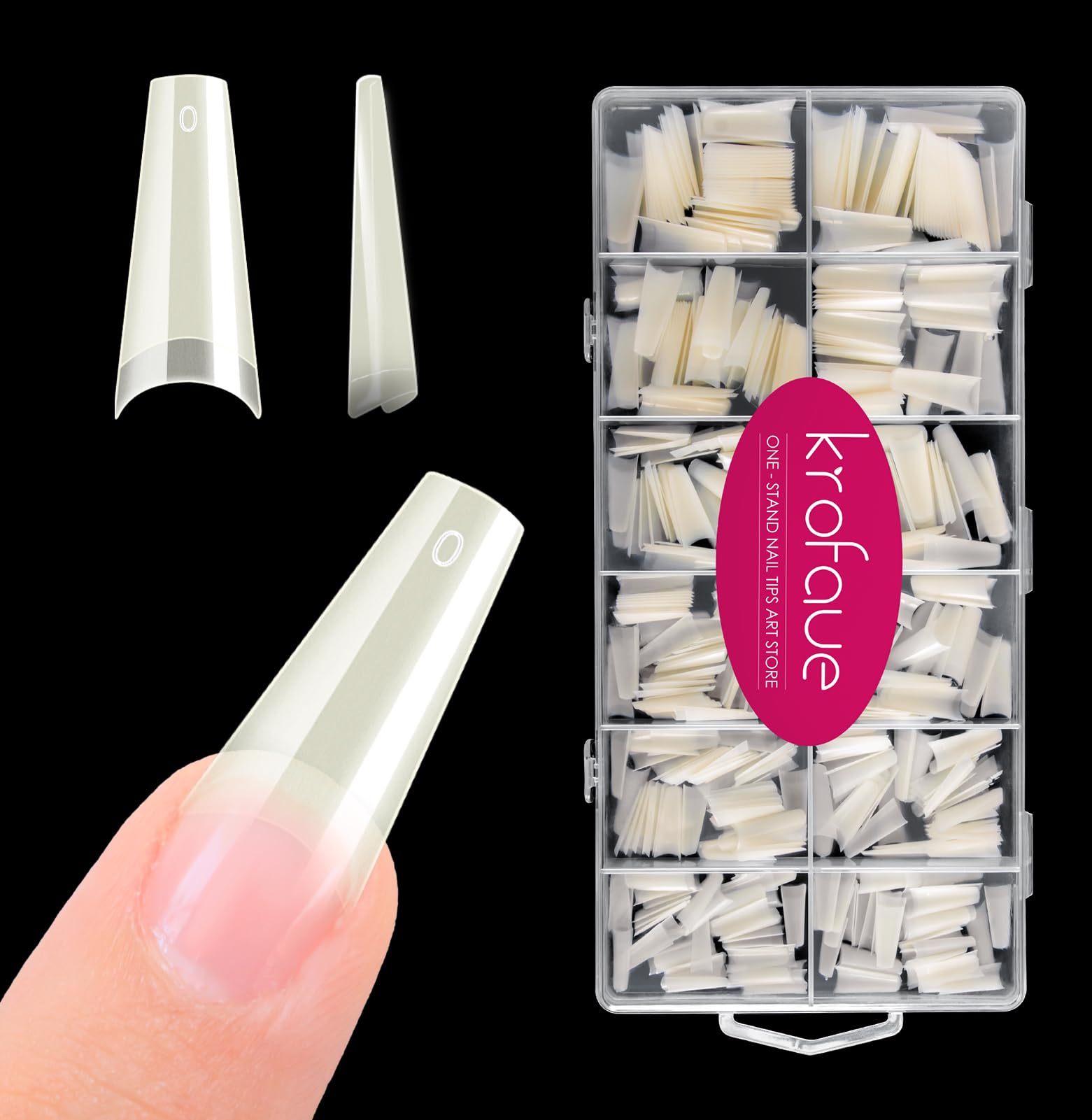 Krofaue square nail tips set 600pcs for precise sizing and fit.