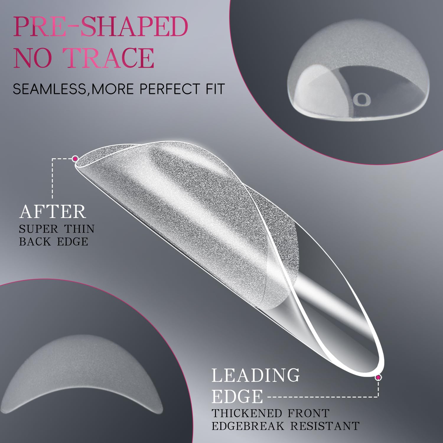 Krofaue soft gel almond tips—flexible, natural-looking and strain-free.