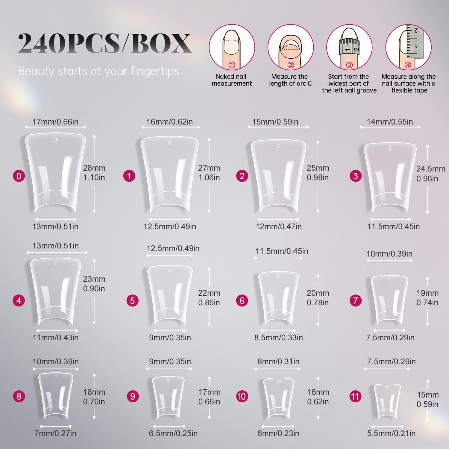 krofaue wide French nail tips create ample space for decorative accents.