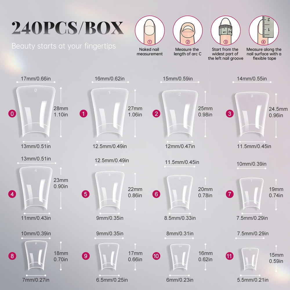 krofaue wide French nail tips create ample space for decorative accents.