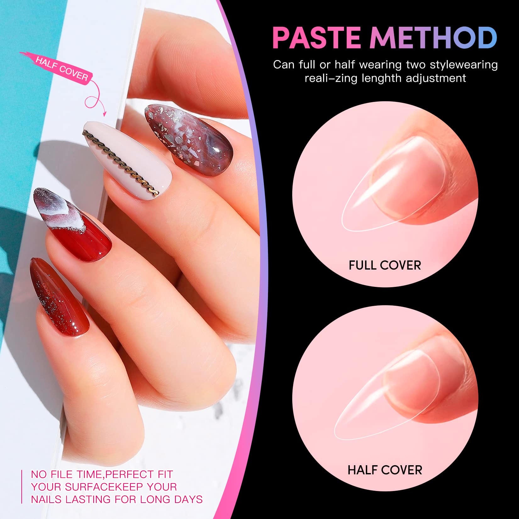 Krofaue thin edge clear almond tips offer a natural looking nail extension