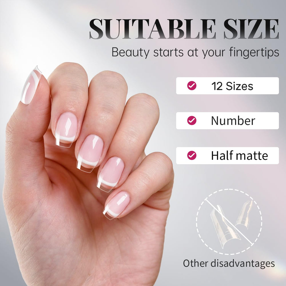 Krofaue tips cortos en forma almendra con tallas variadas para diferentes uñas.