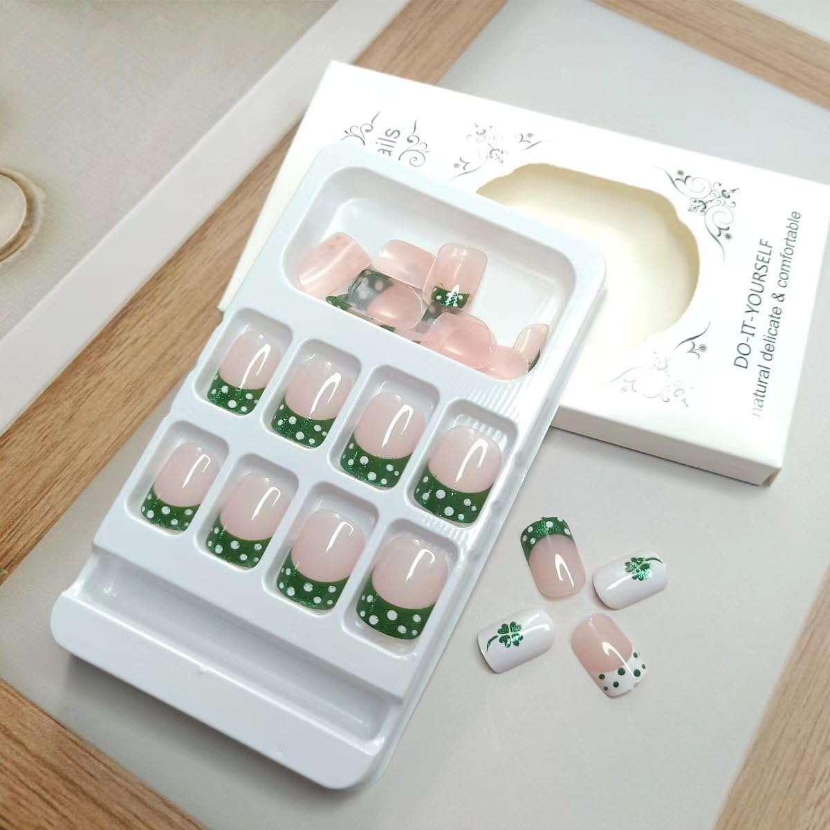 KRTBKR St Patrick's Day shamrock nude design for elegant nail art