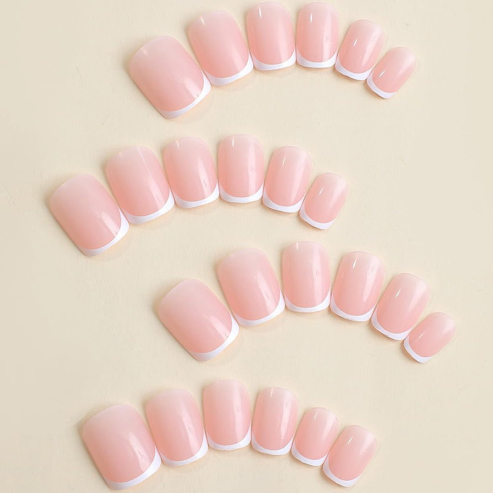 KRTBKR uñas postizas rosadas neutras con diseño francés para diario