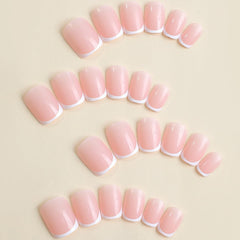 KRTBKR uñas postizas rosadas neutras con diseño francés para diario