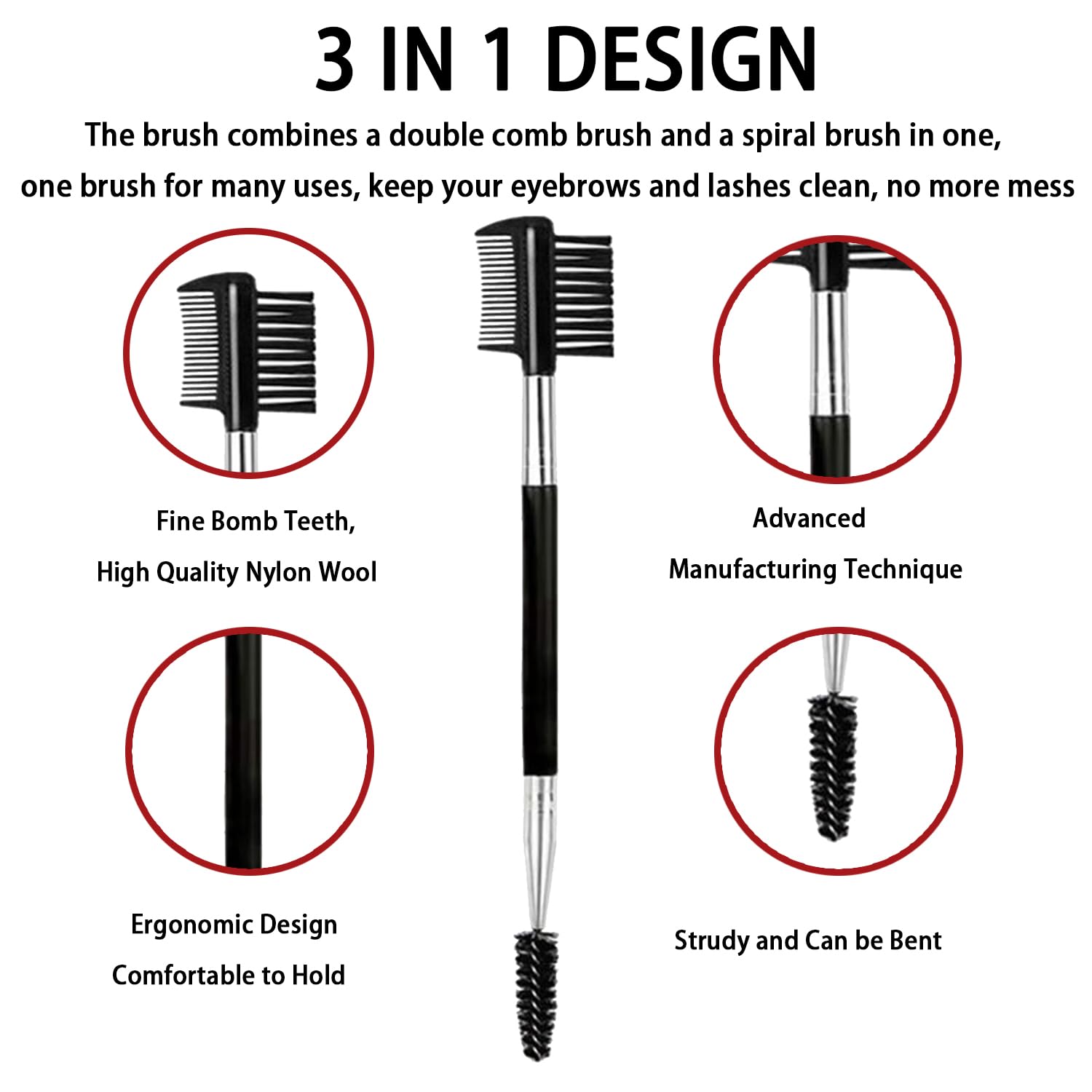 Ksvsonrvi double-headed brow tool with spoolie and comb for shaping.