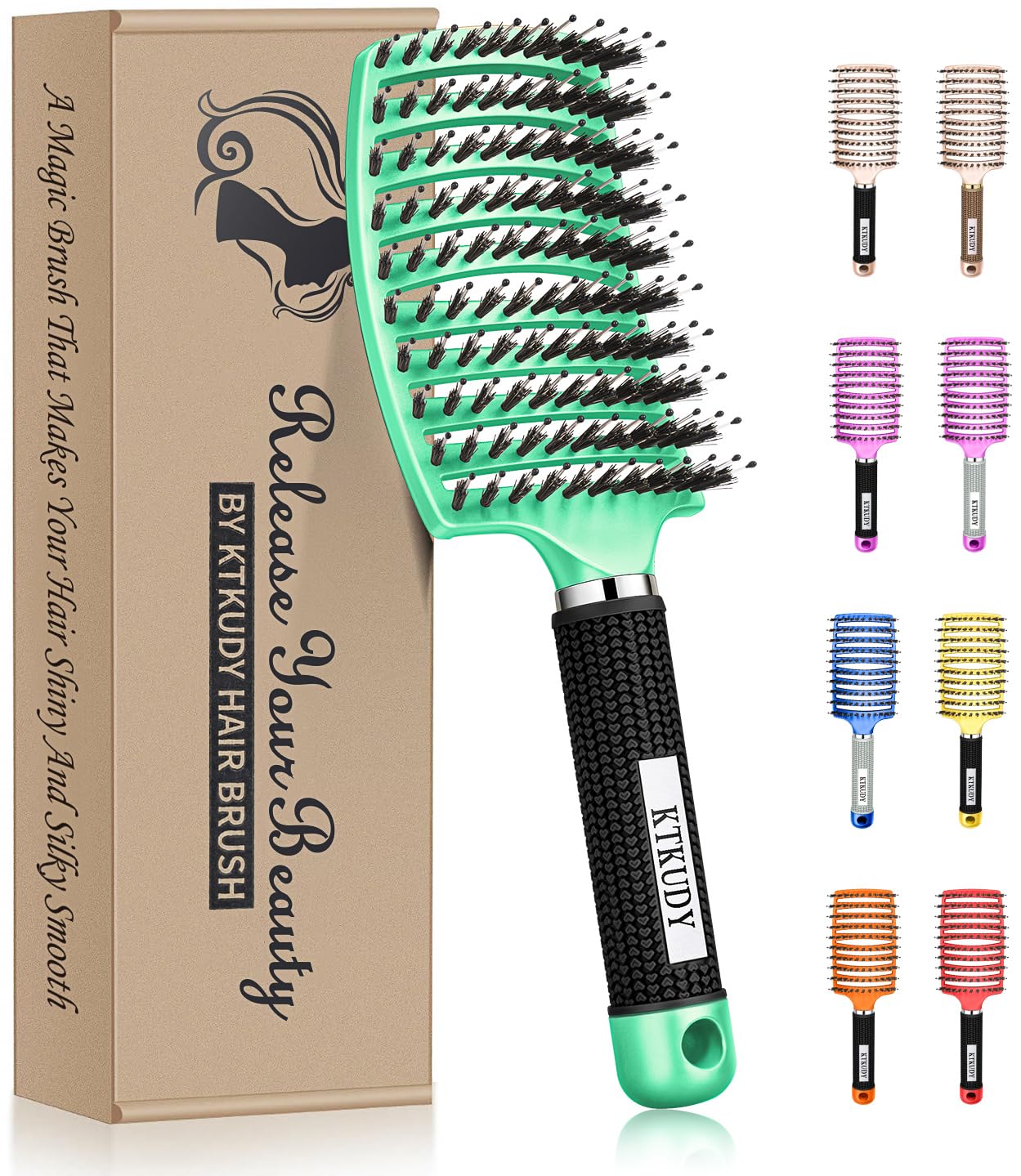 KTKUDY detangling brush boar bristles smoothing hair