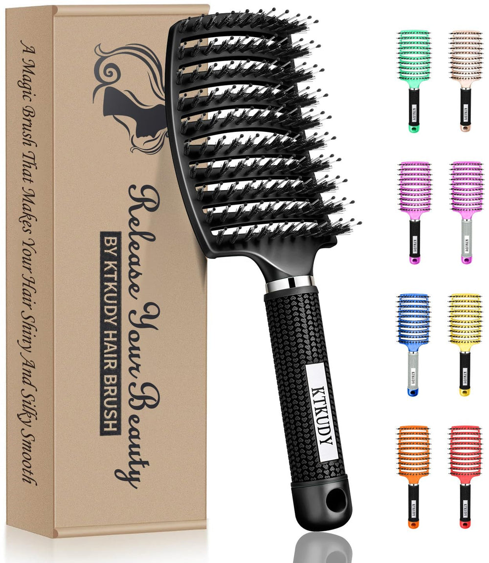 KTKUDY detangling brush with boar bristles for smoother, shinier hair