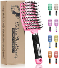 KTKUDY detangling brush curve design in pink for gentle knot removal.