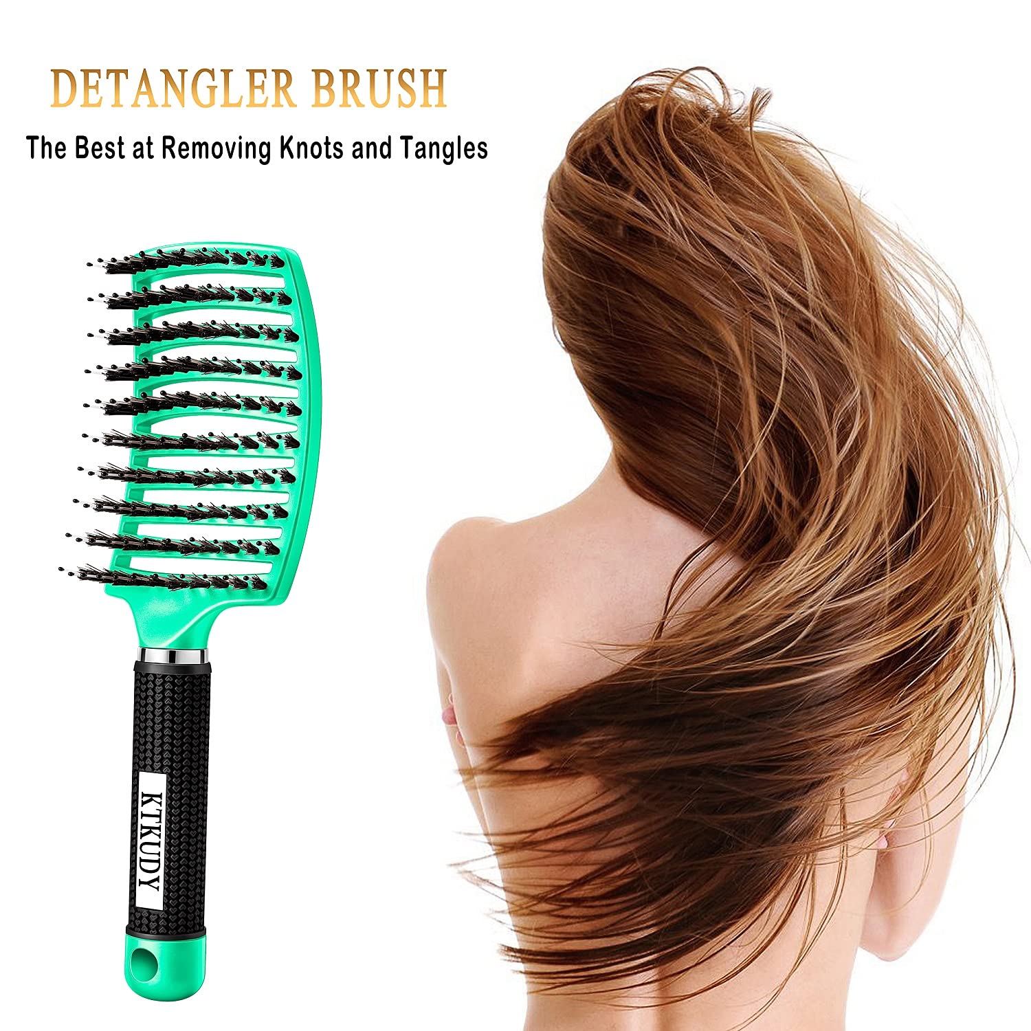 KTKUDY curved detangler for easy reach and detangling