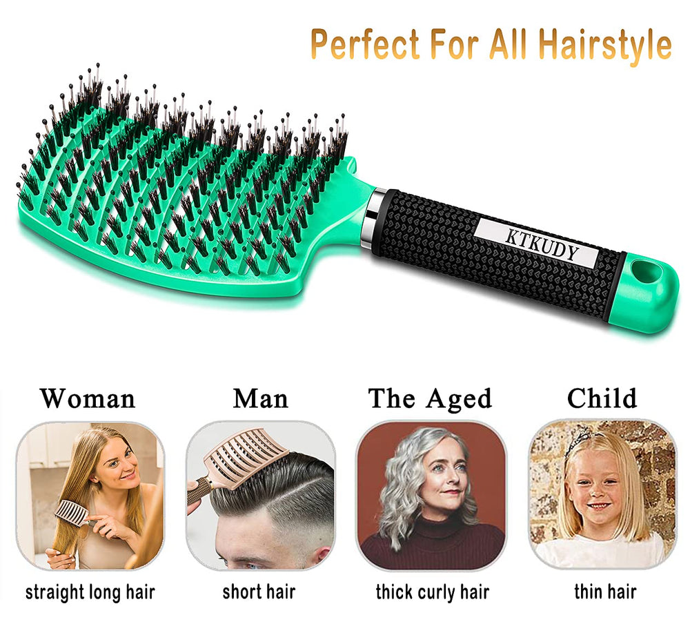 KTKUDY boar bristle brush minimizes tugging and breakage