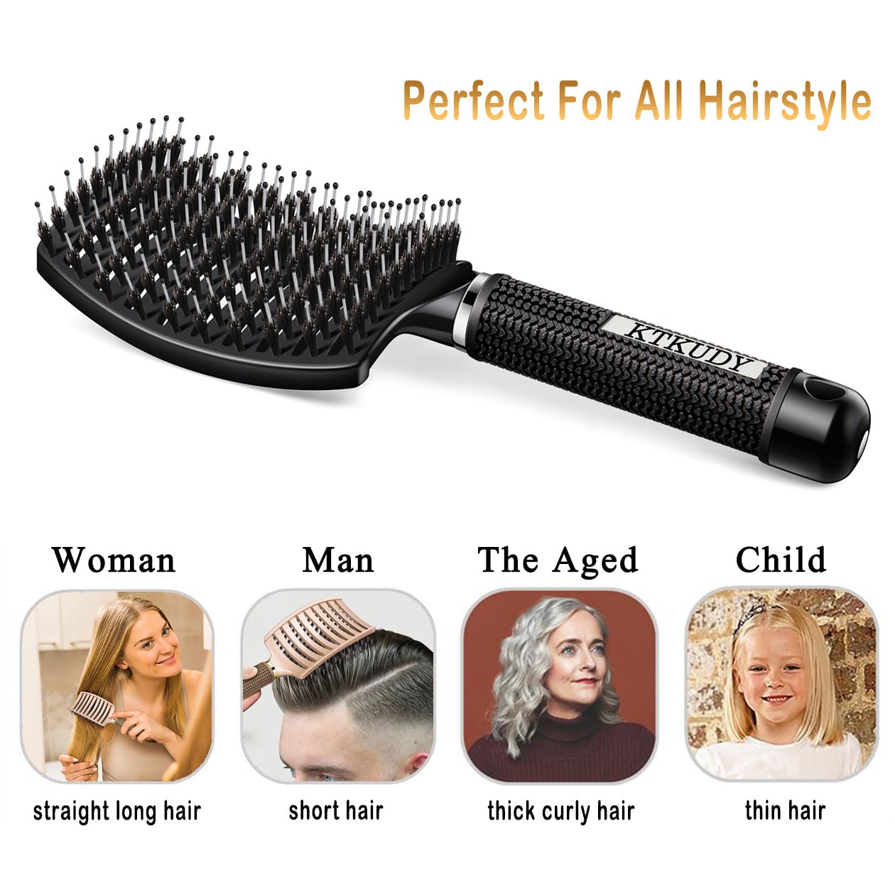 KTKUDY brush with soft bristles reduces tugging and breakage during brushing