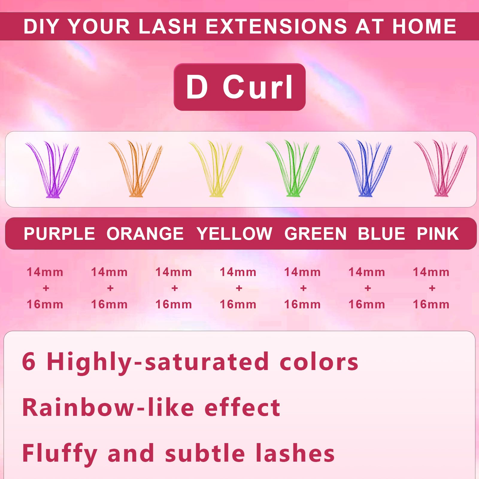 KUCKOW fairy colored lash clusters arranged in rainbow hues for versatile styling.