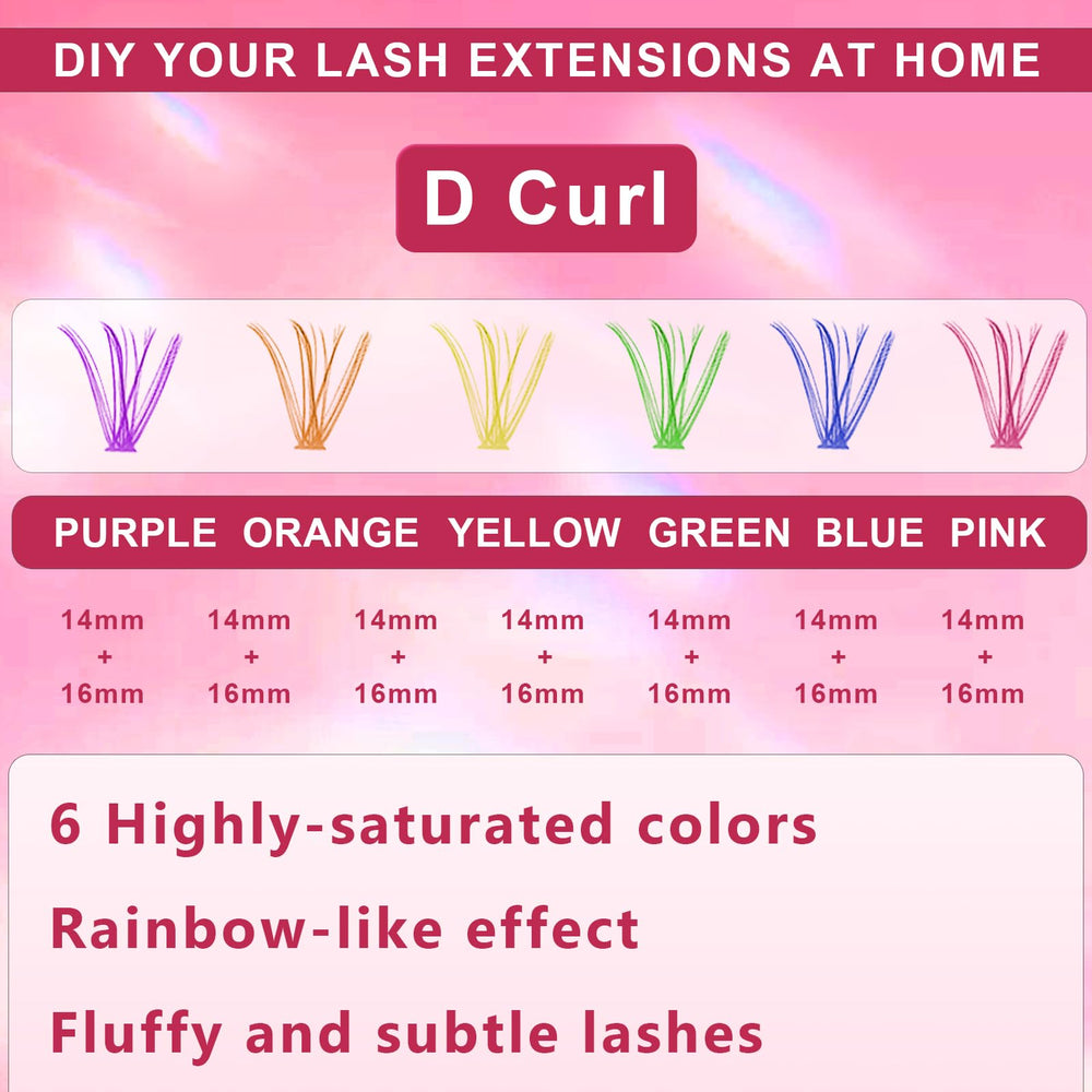 KUCKOW fairy colored lash clusters arranged in rainbow hues for versatile styling.