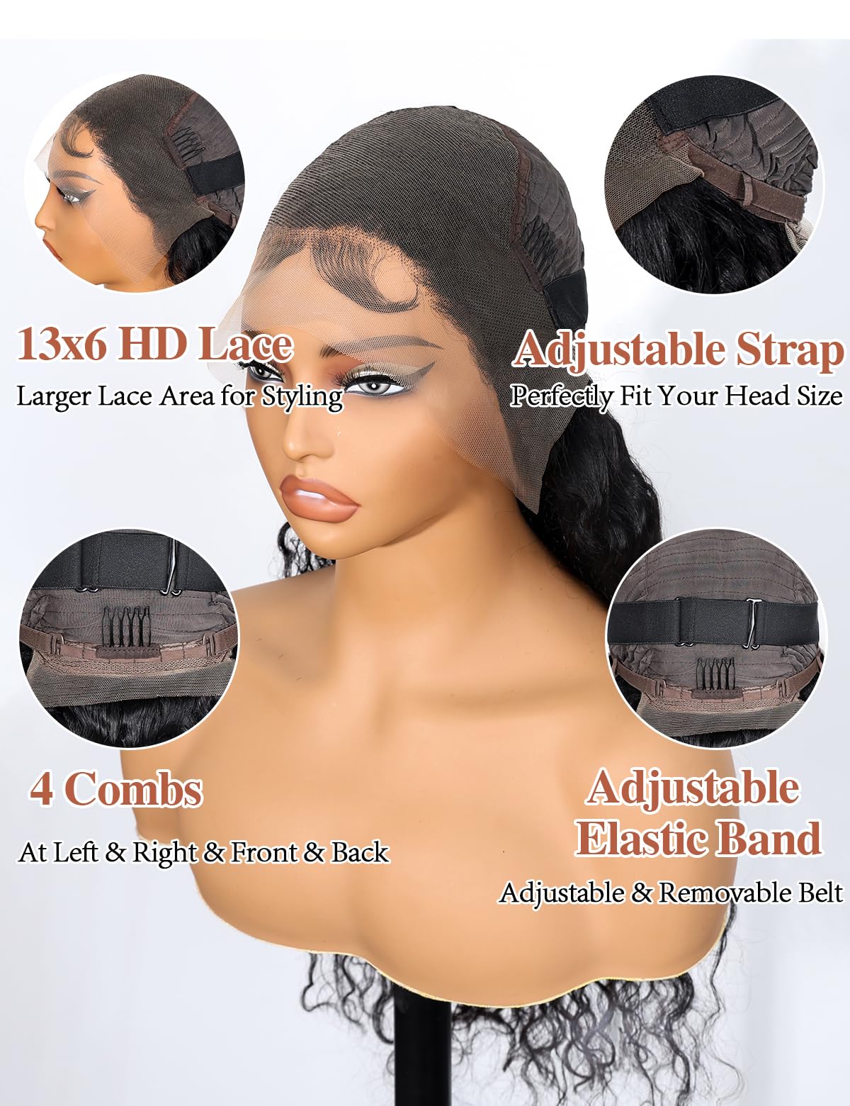 Kucmir glueless cap design with adjustable band and combs