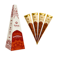 Kumari Kulture henna cone delivers rich dark reddish-brown color for mehndi designs.