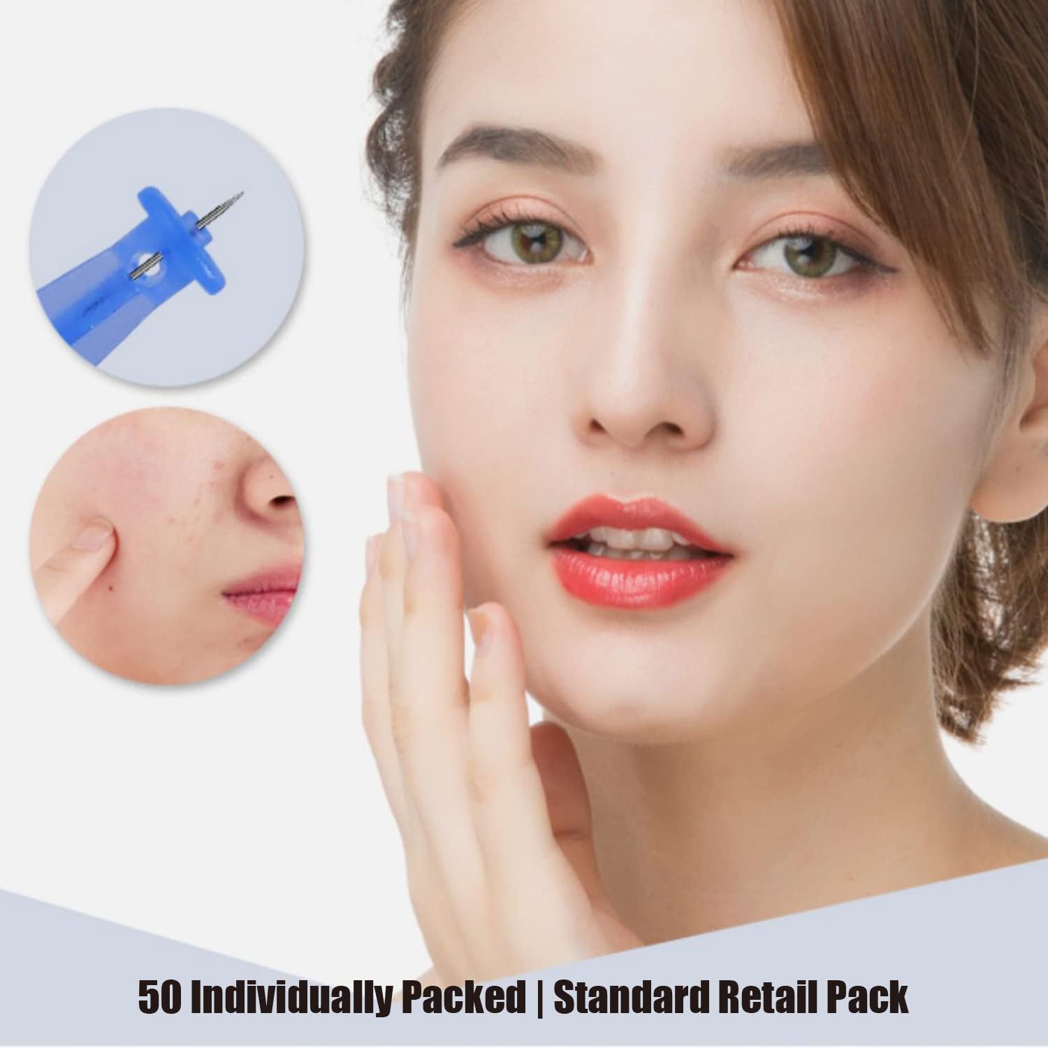 KUMarte disposable needles close-up for precise blemish extraction.