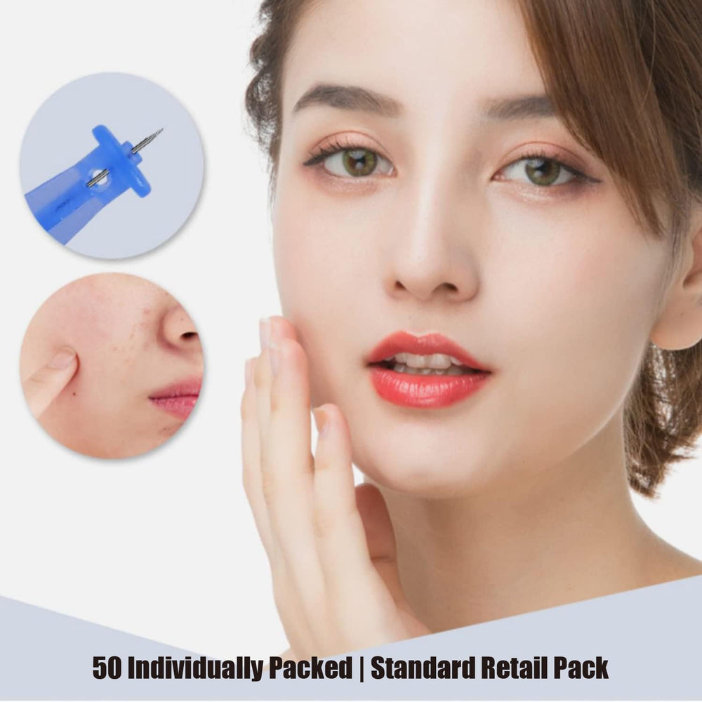 KUMarte disposable needles close-up for precise blemish extraction.
