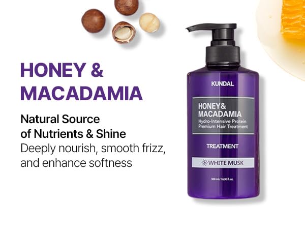 KUNDAL miel macadamia: aceite de argán para suavidad.