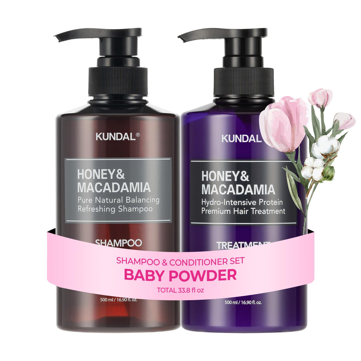 KUNDAL shampoo bottle with Baby Powder scent for daily freshness