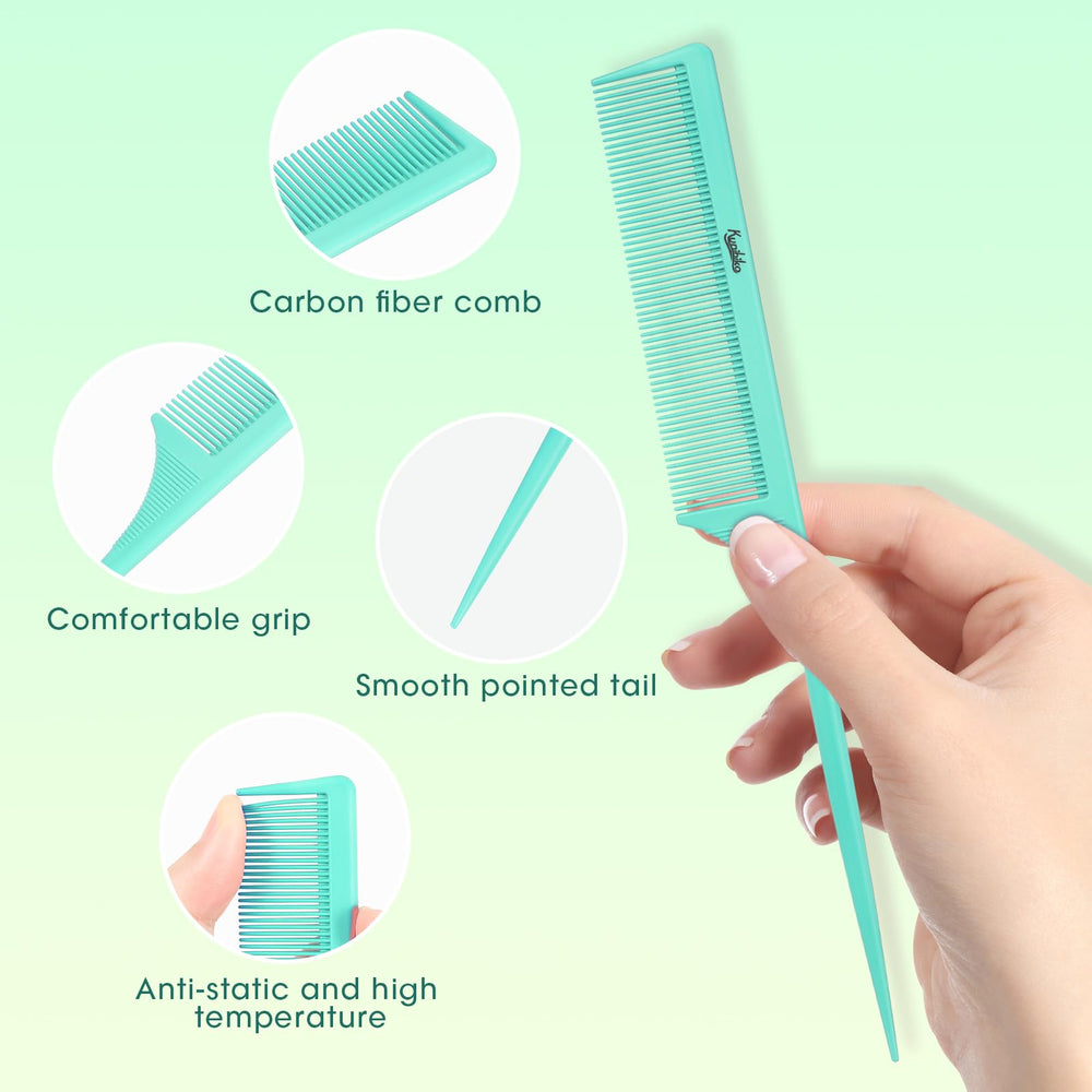 Kunihiko rat-tail comb black tail-tip for creating clean lines in updos.
