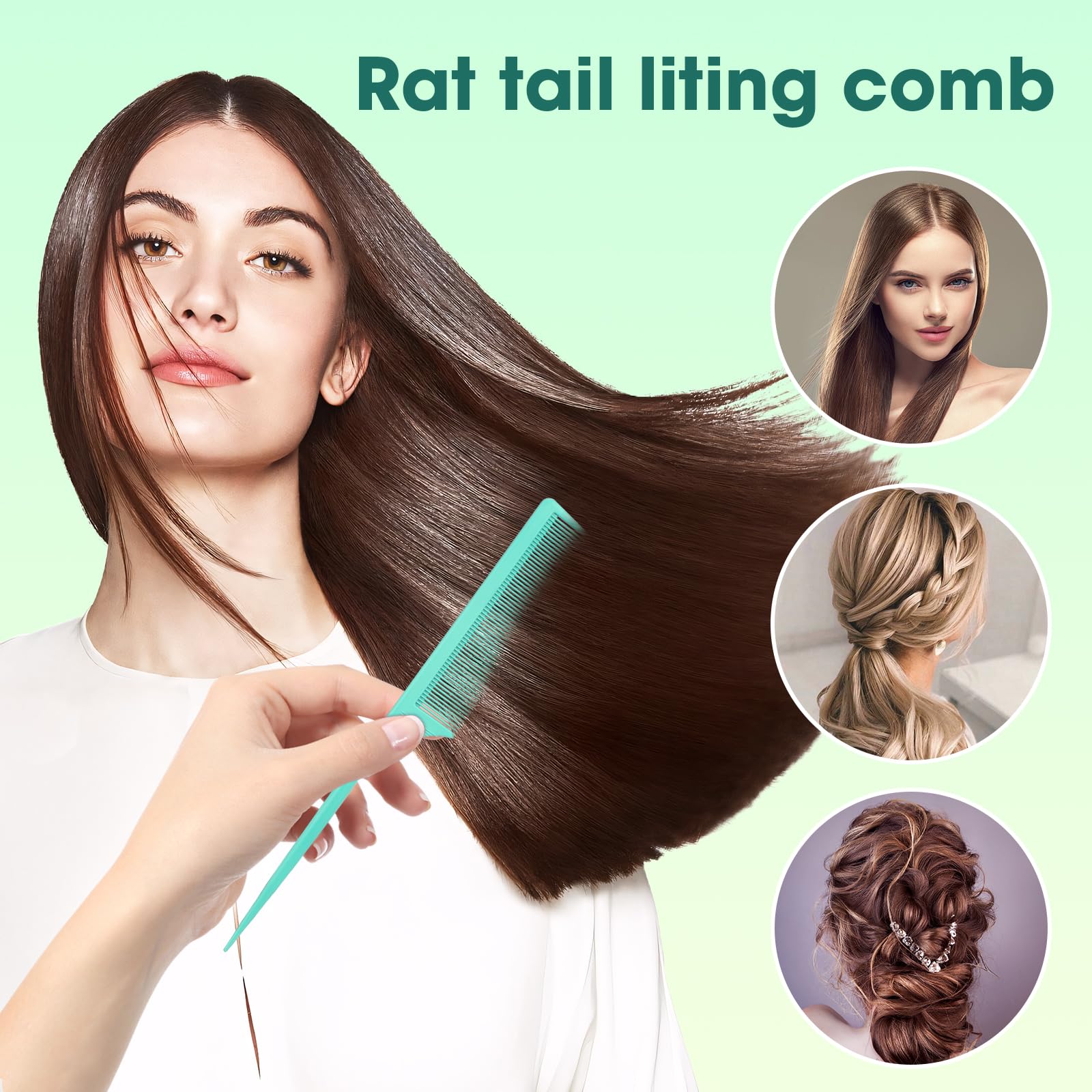 Kunihiko rat-tail comb green smooth-glide for wet or dry hair styling.