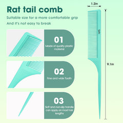 Kunihiko rat-tail comb green tail-tip for styling and sectioning with ease.