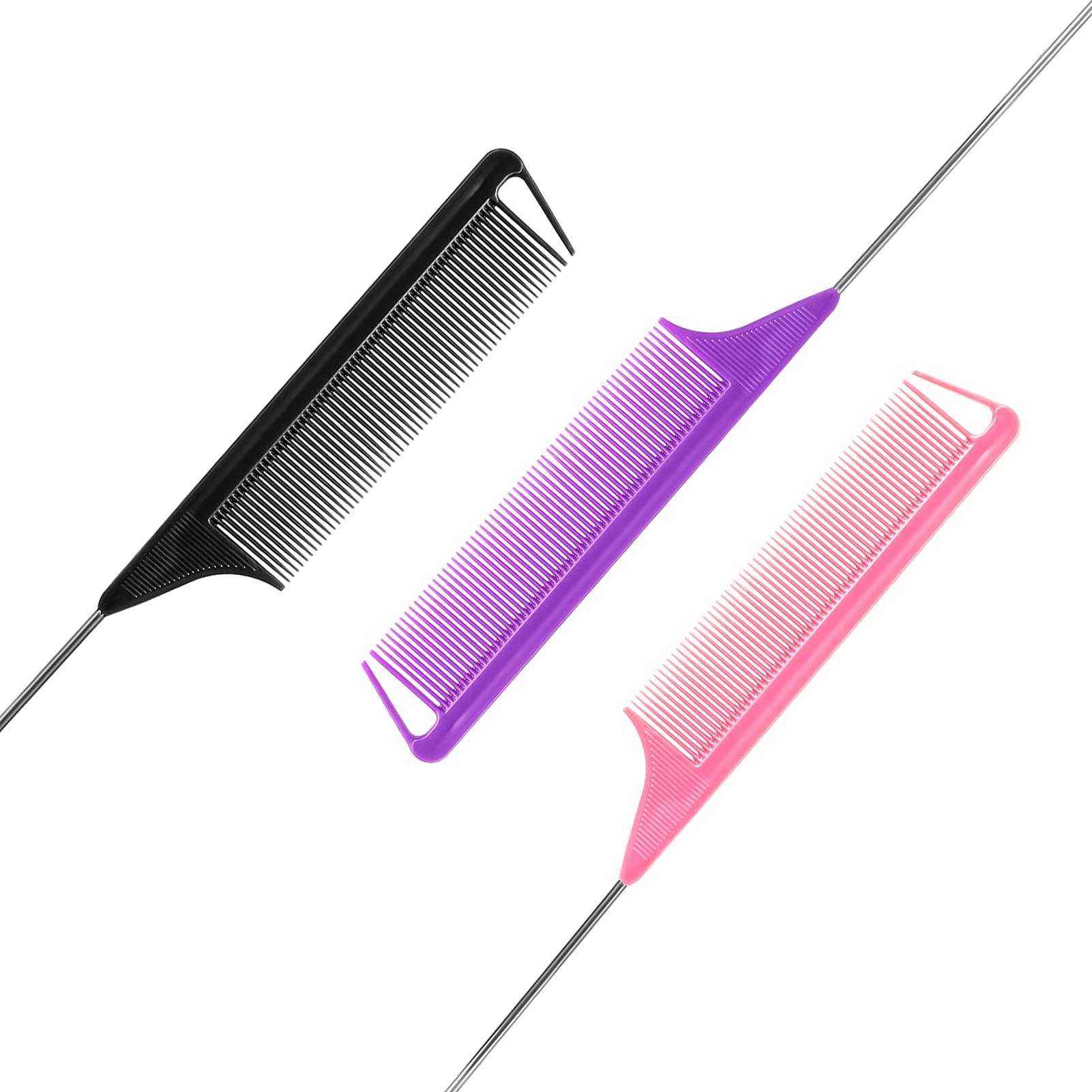 Kunihiko rat tail comb purple variant for clean parting during updos