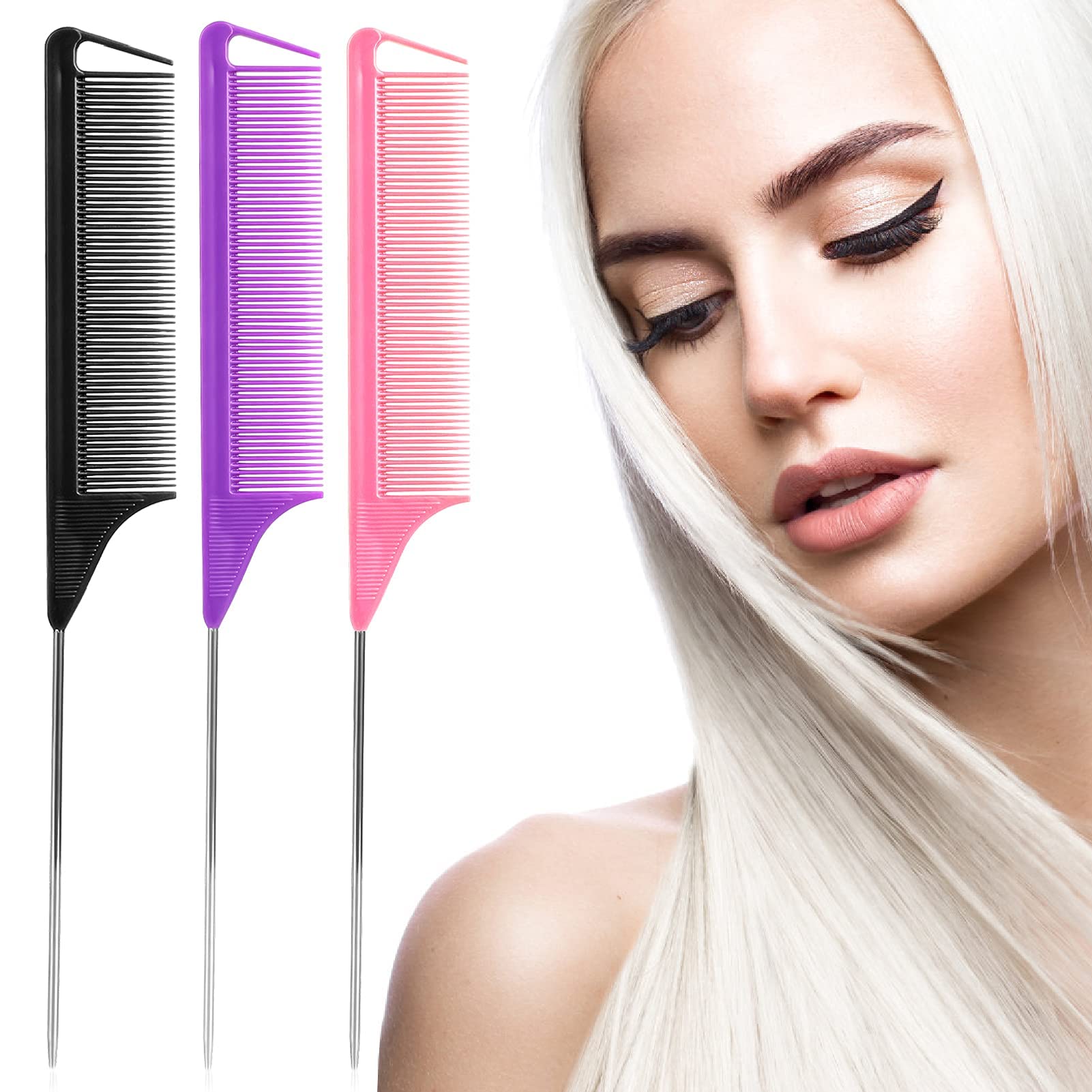 Kunihiko rat tail combs stainless steel tail for durable salon-grade teasing