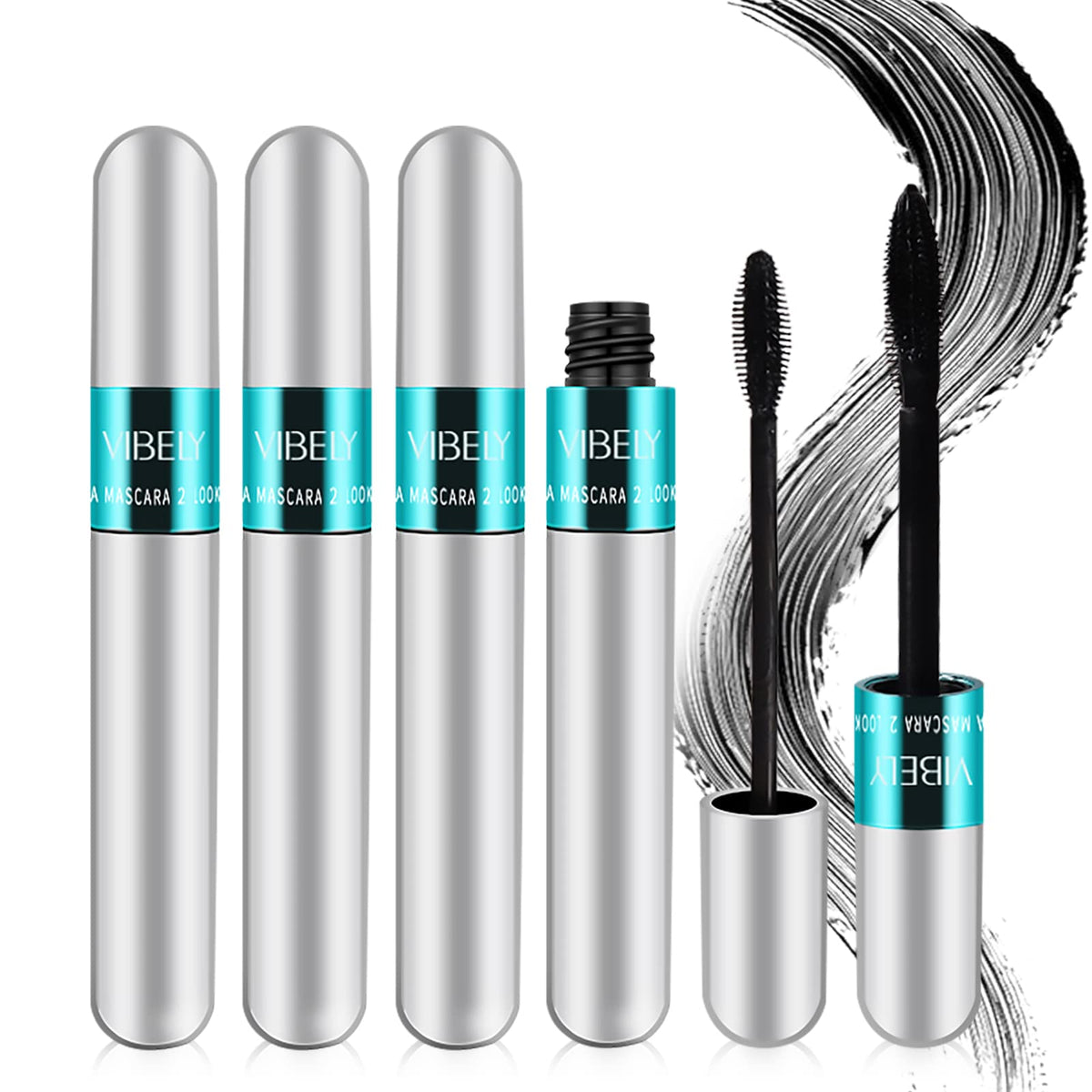 KUNSHNBEI VIBELY Mascara 4-pack en estuche, listo para uso diario y retoques.