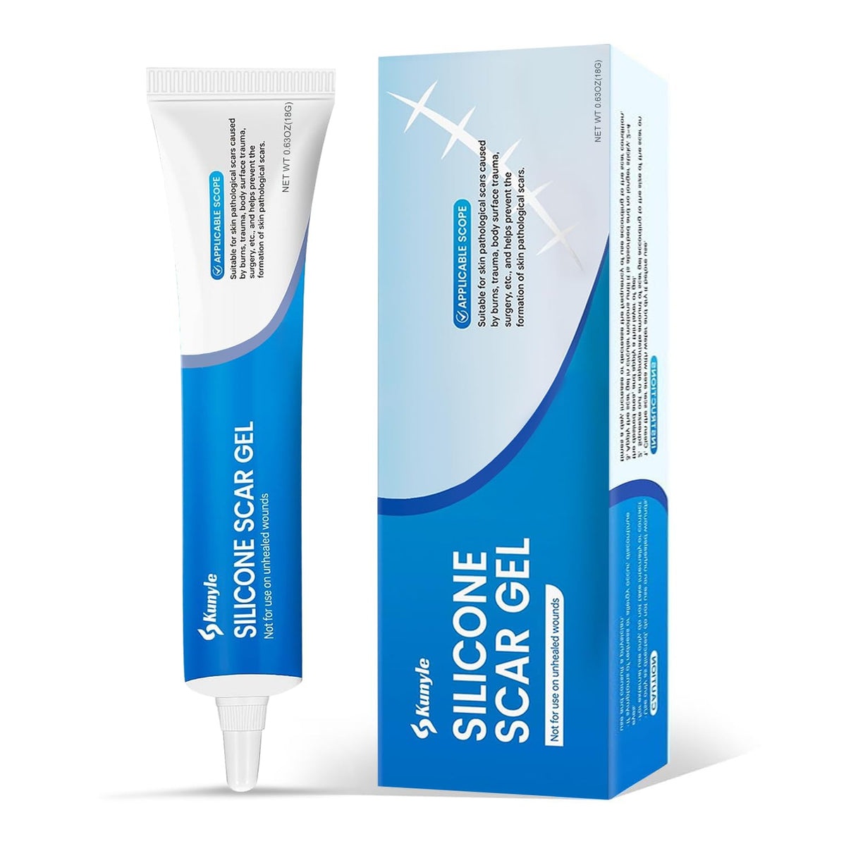 Kunyle Gel de Cicatrices: aplicación circular para suavizar marcas y tono.
