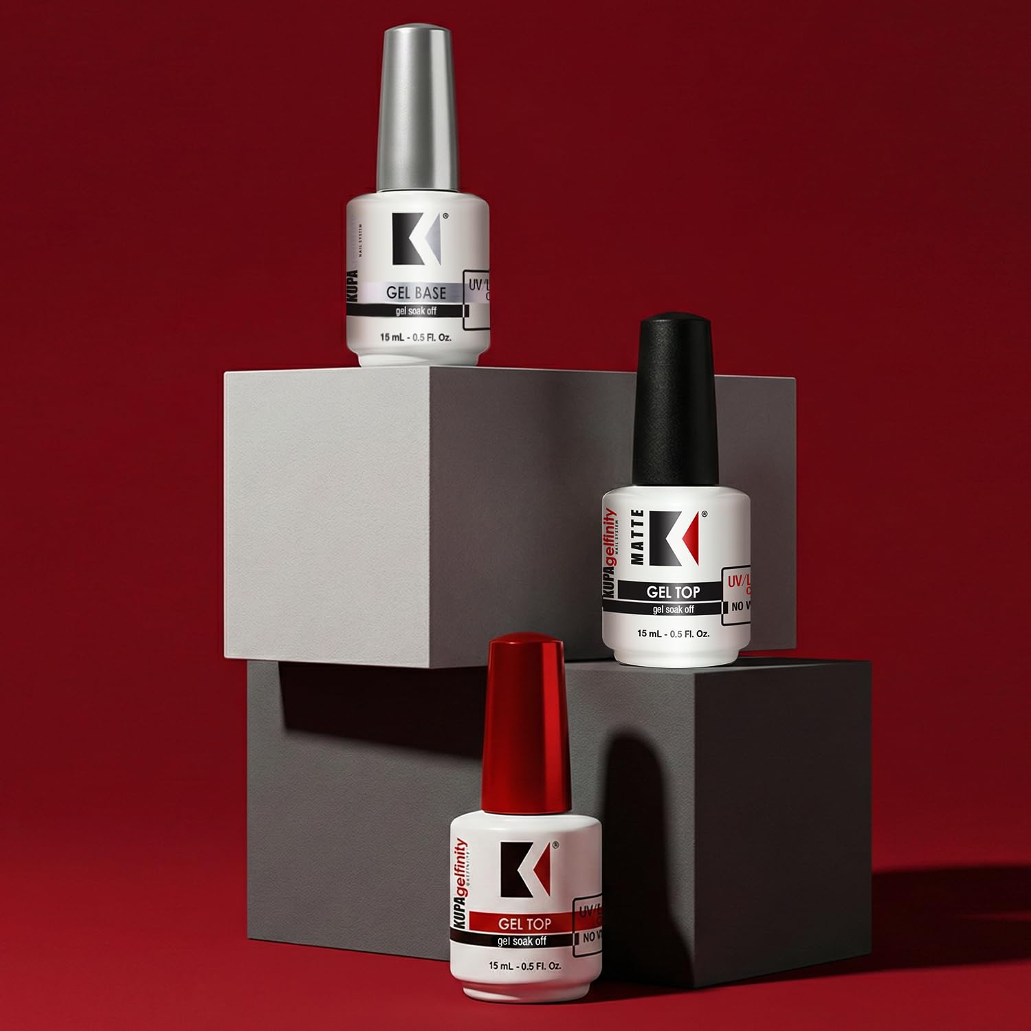 KUPA GelFinity: empaque y etiqueta claras para estilistas.