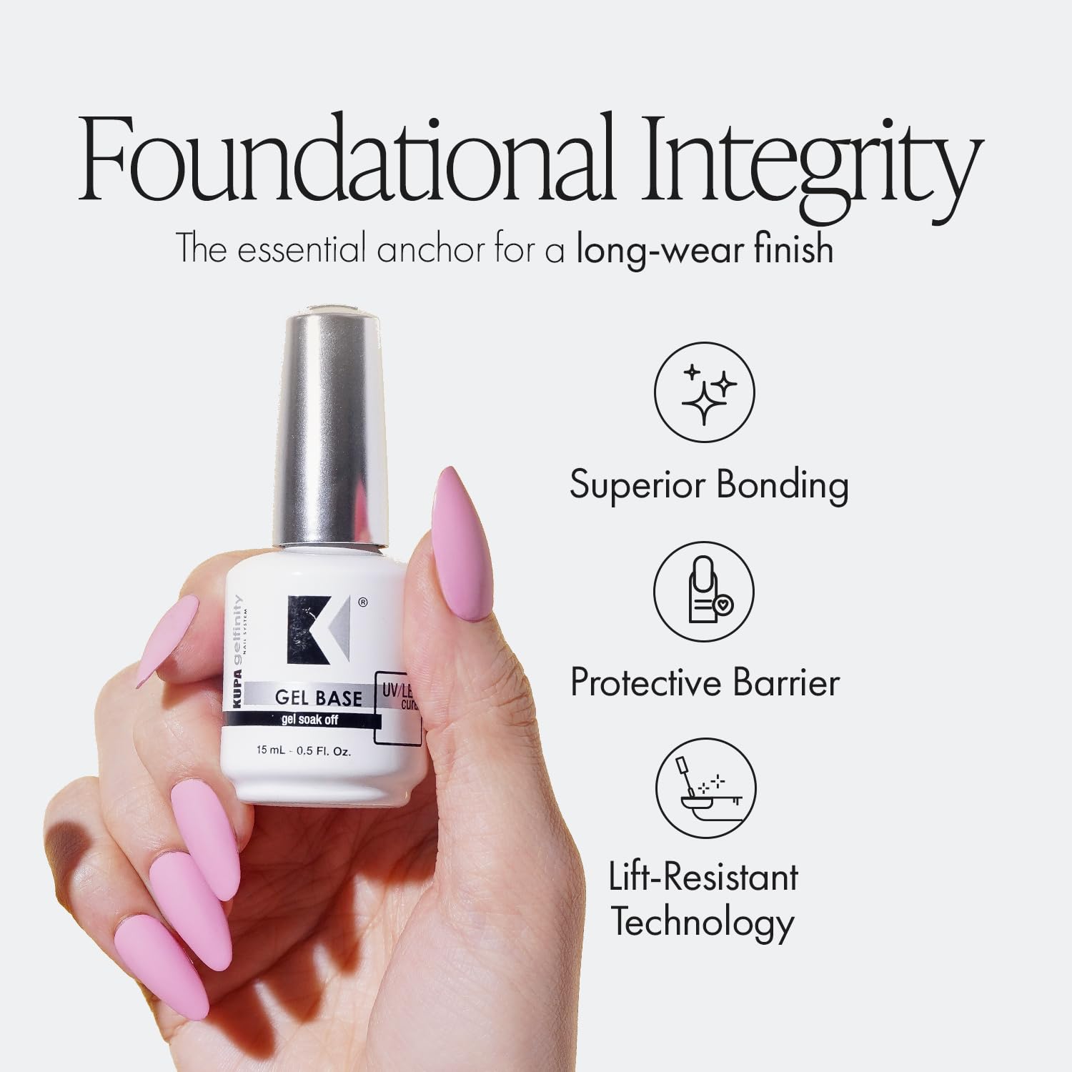 KUPA GelFinity gel base coat brush-application for a smooth, even base layer.