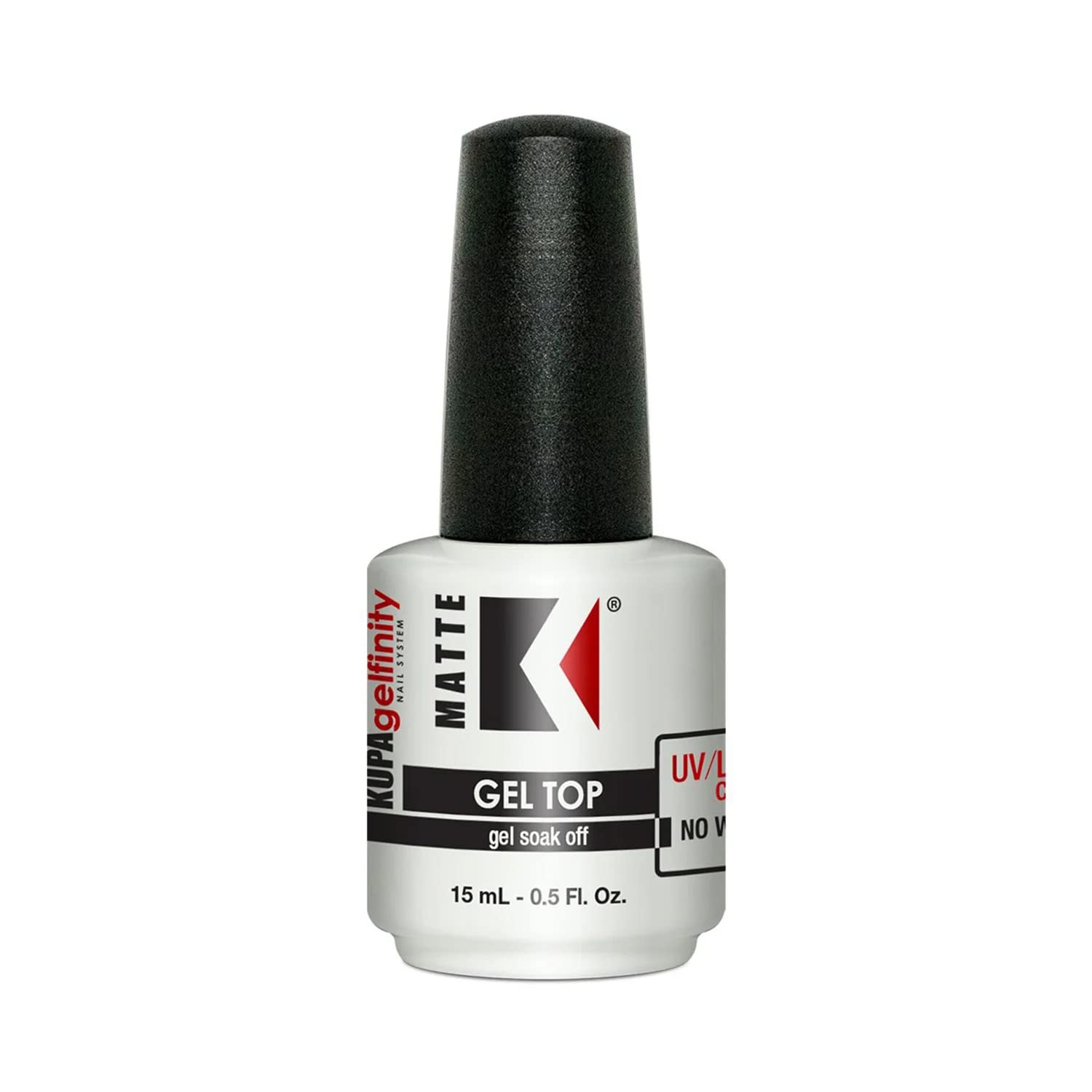 KUPA GelFinity matte top coat bottle close-up showing velvet finish for gel nails.