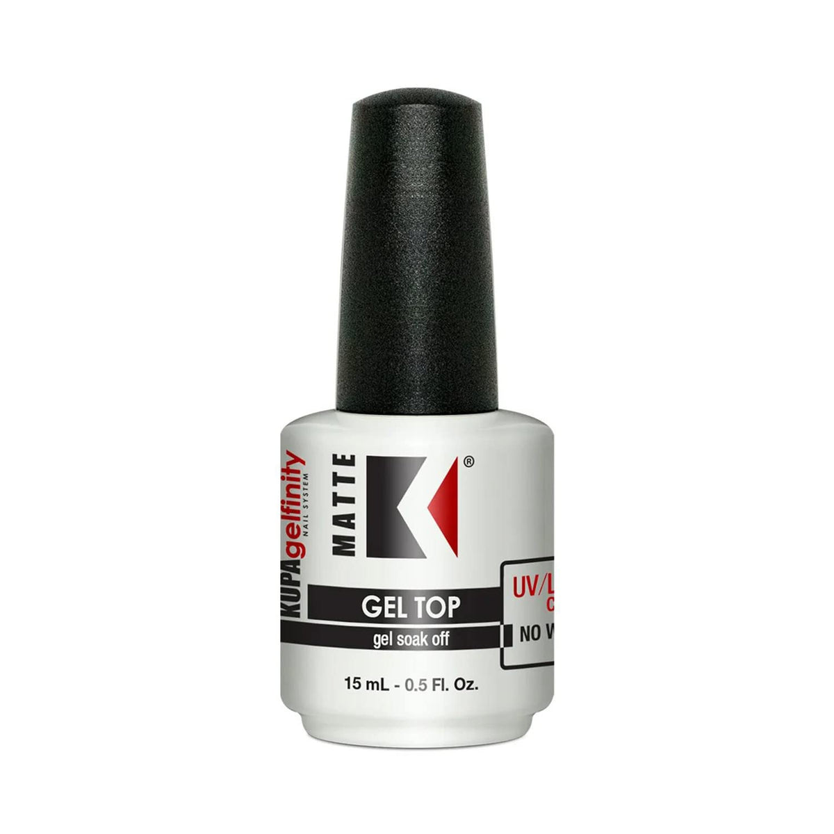 KUPA GelFinity matte top coat bottle close-up showing velvet finish for gel nails.