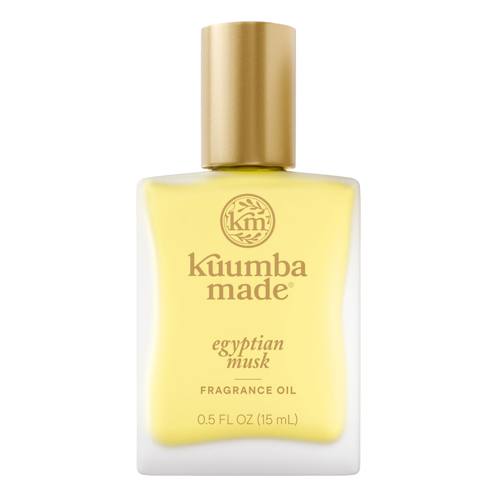 Kuumba Made Egyptian Musk bottle close-up for everyday wear and easy portability