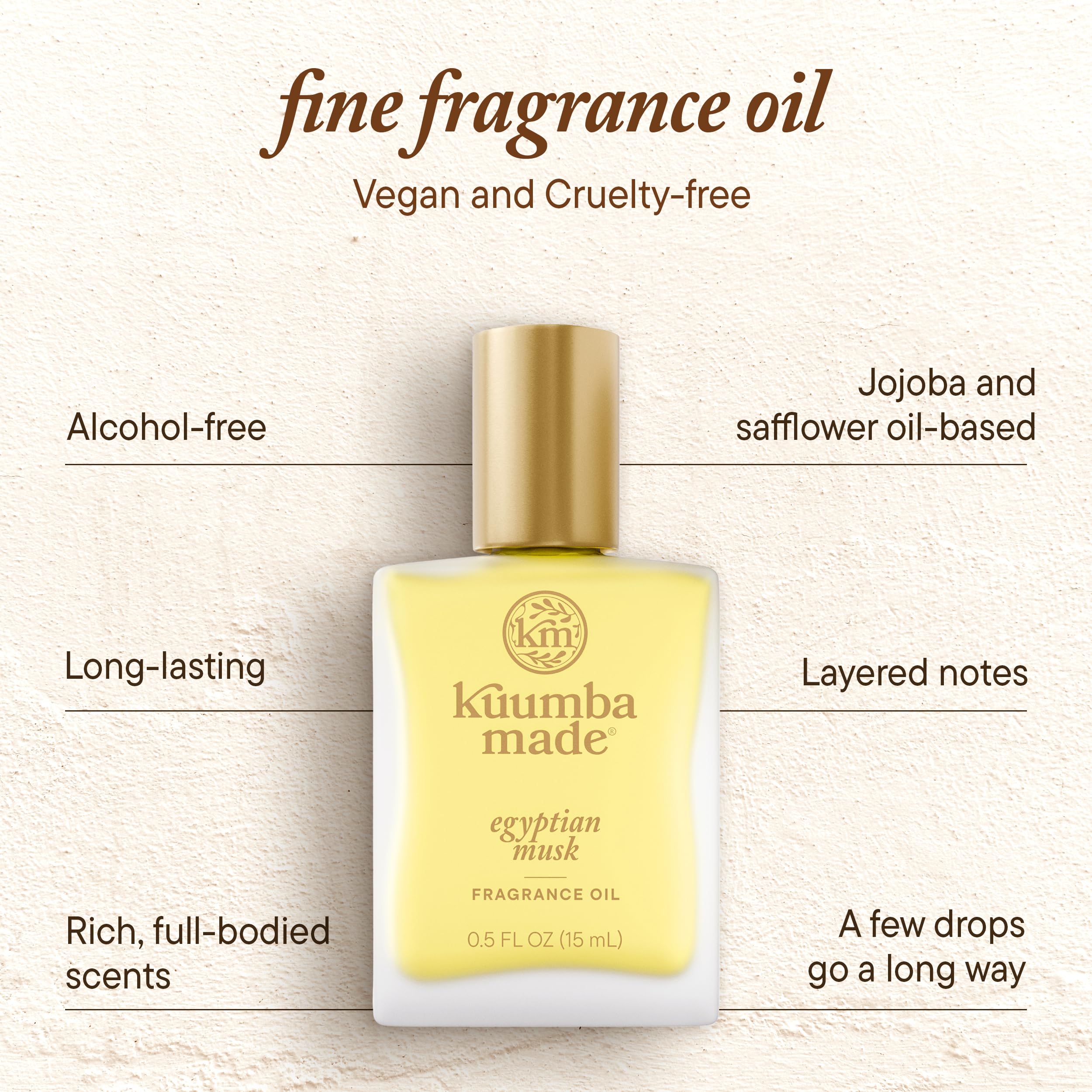 Kuumba Made Egyptian Musk oil base highlighting skin-friendly, alcohol-free formula