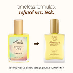 Kuumba Made Egyptian Musk roll-on application for on-the-go touch-ups