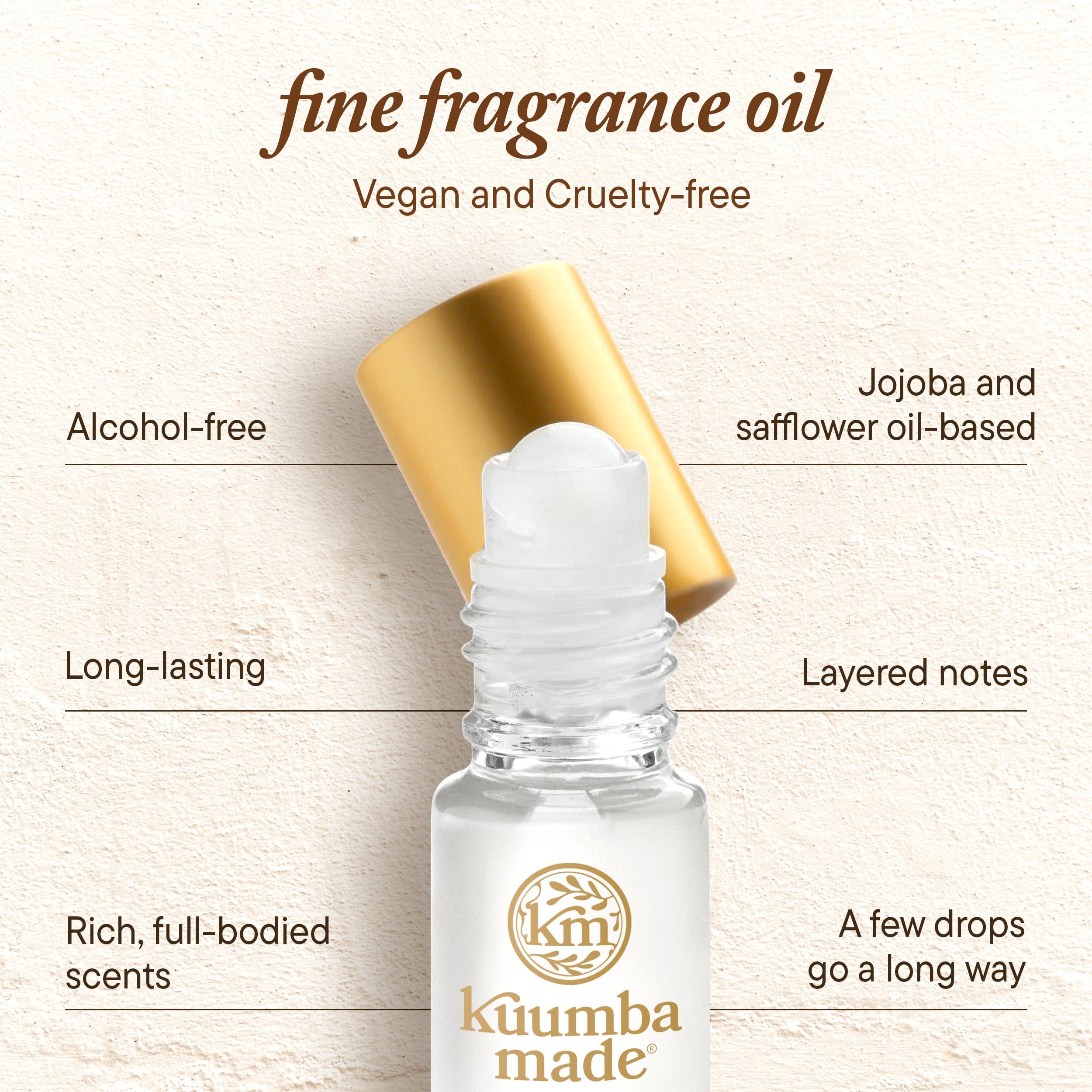 Kuumba Made Persian Garden base oil bottle emphasizes alcohol-free formula.