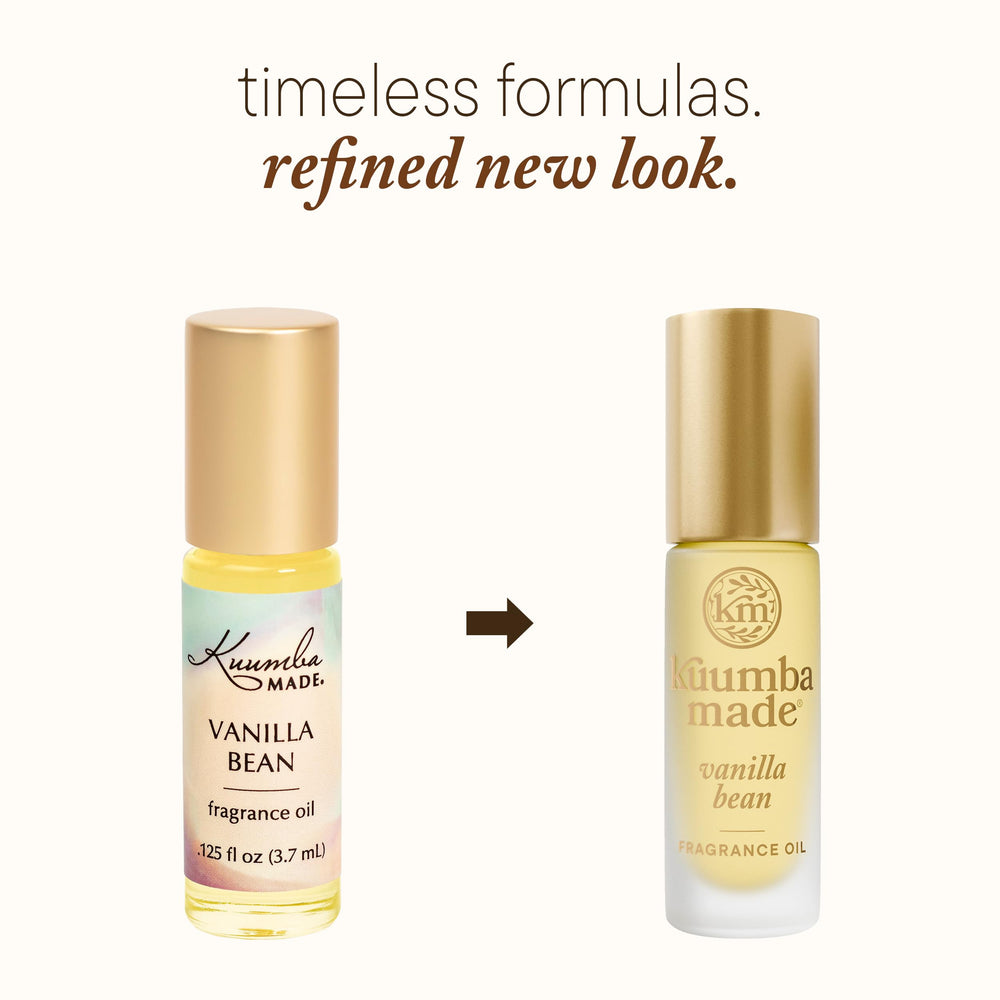 Close-up of Kuumba Made rollerball applying vanilla fragrance