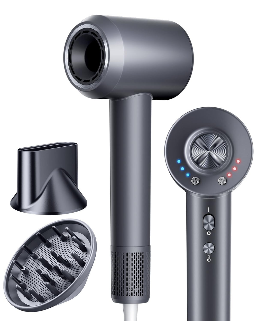KVINEEN hair dryer gray front view showing quick-dry performance.