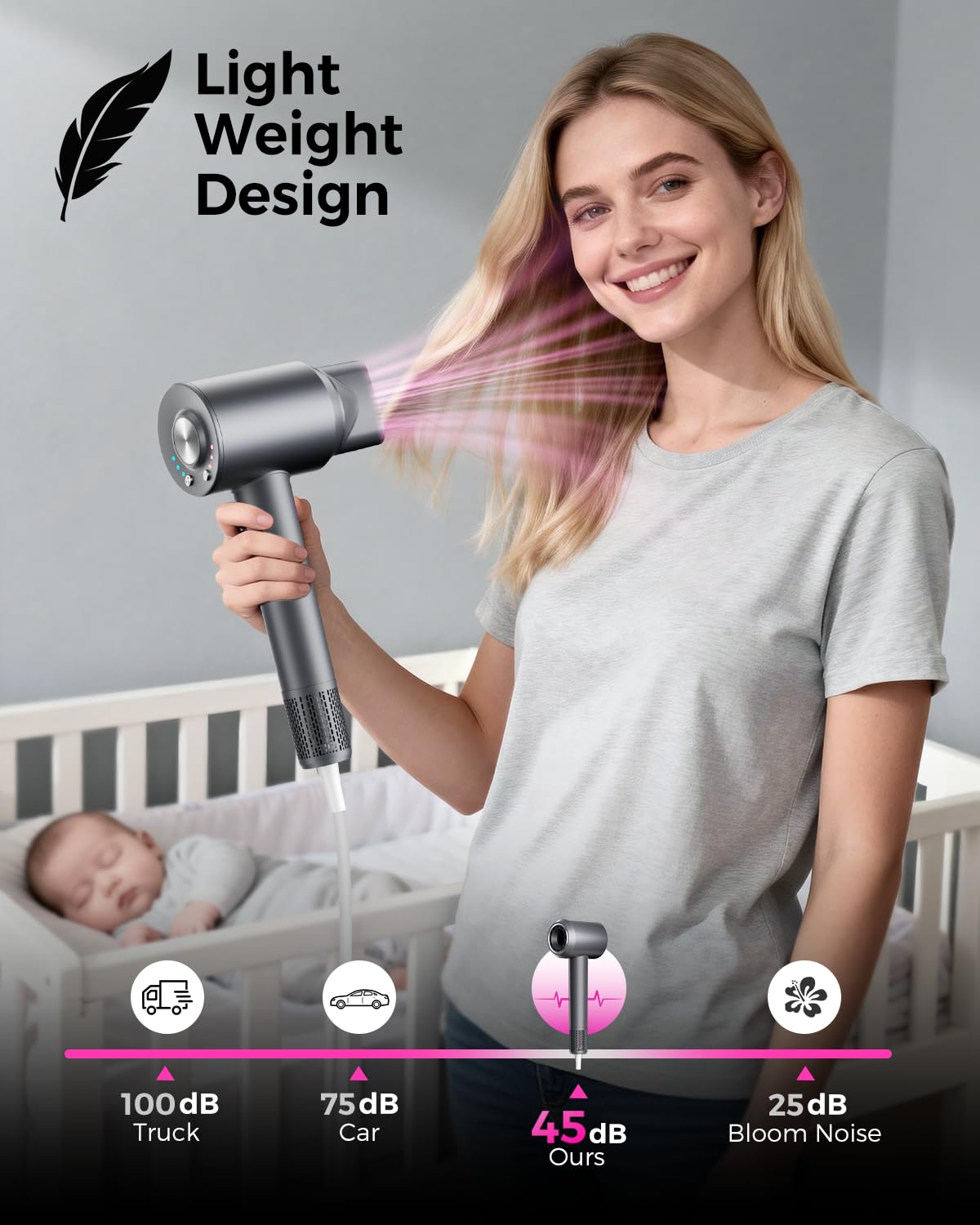 KVINEEN ion technology reduces frizz and boosts shine.