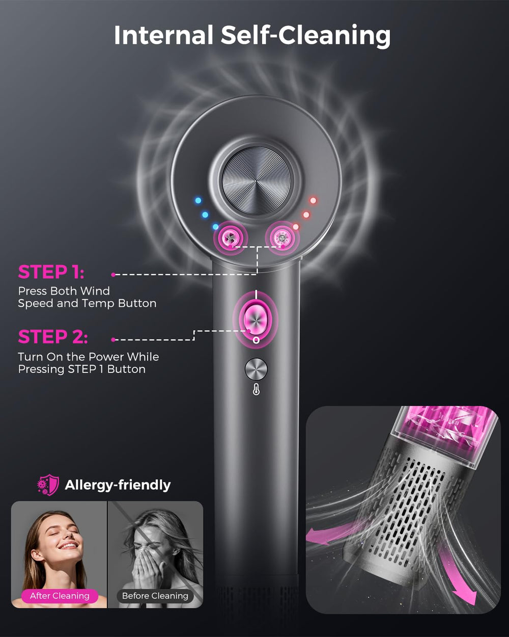 KVINEEN hair dryer operates quietly for a calm routine.