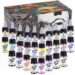 KVM Tattoo Ink 28-color bottles for vibrant, long-lasting color.