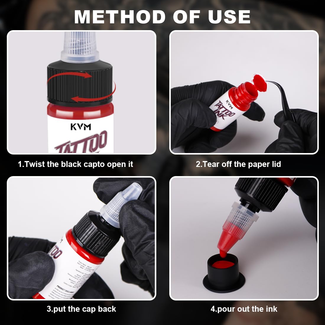 KVM Tattoo Ink high-saturation colors for bold, true-to-life results.