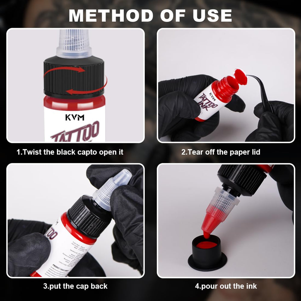 KVM Tattoo Ink high-saturation colors for bold, true-to-life results.