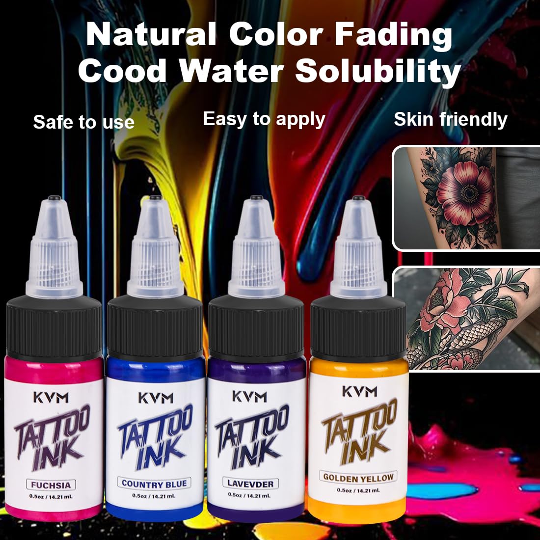 KVM Tattoo Ink safety patch test recommended before use.