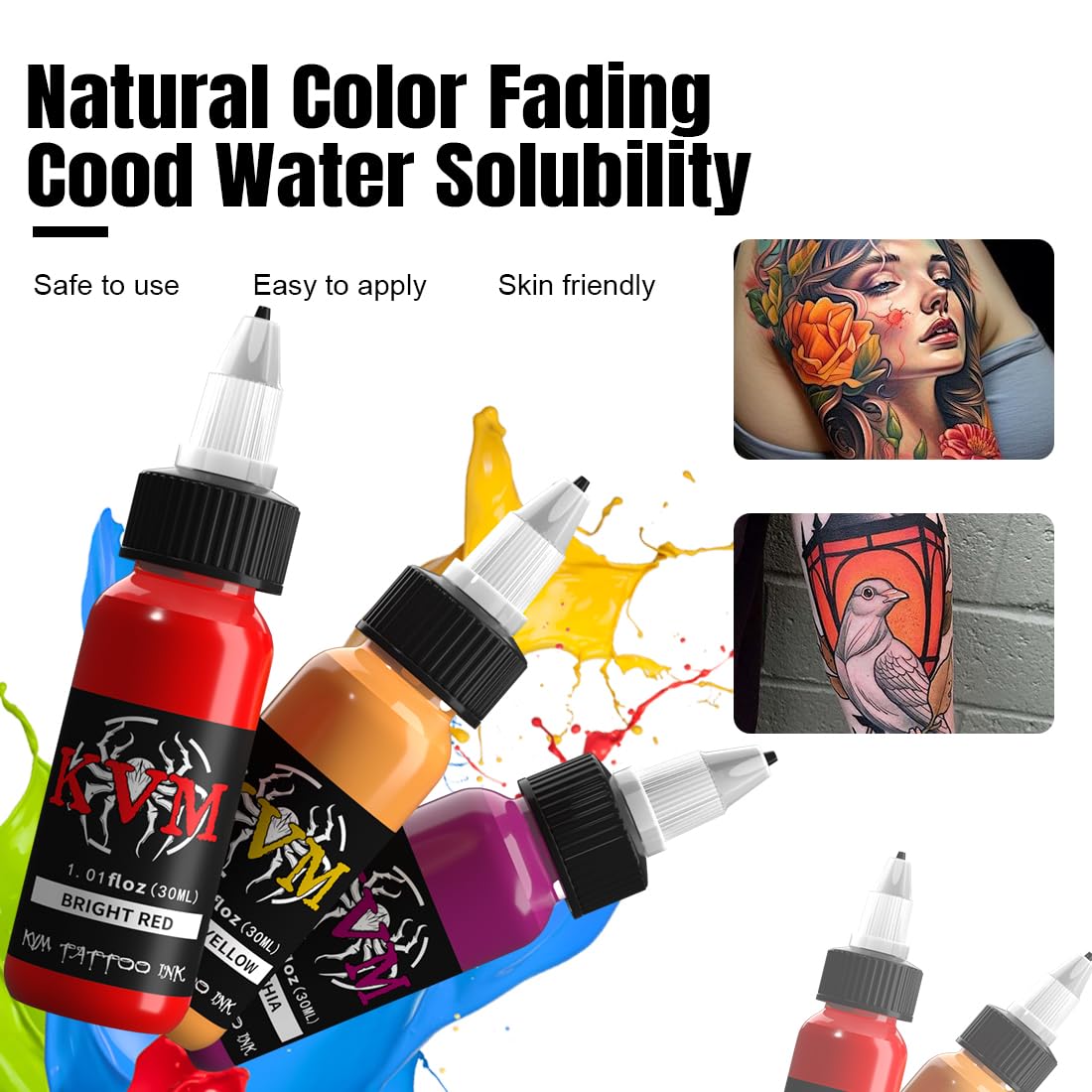 KVM Tattoo Ink Set 14 colors batch-tested for reliable color results